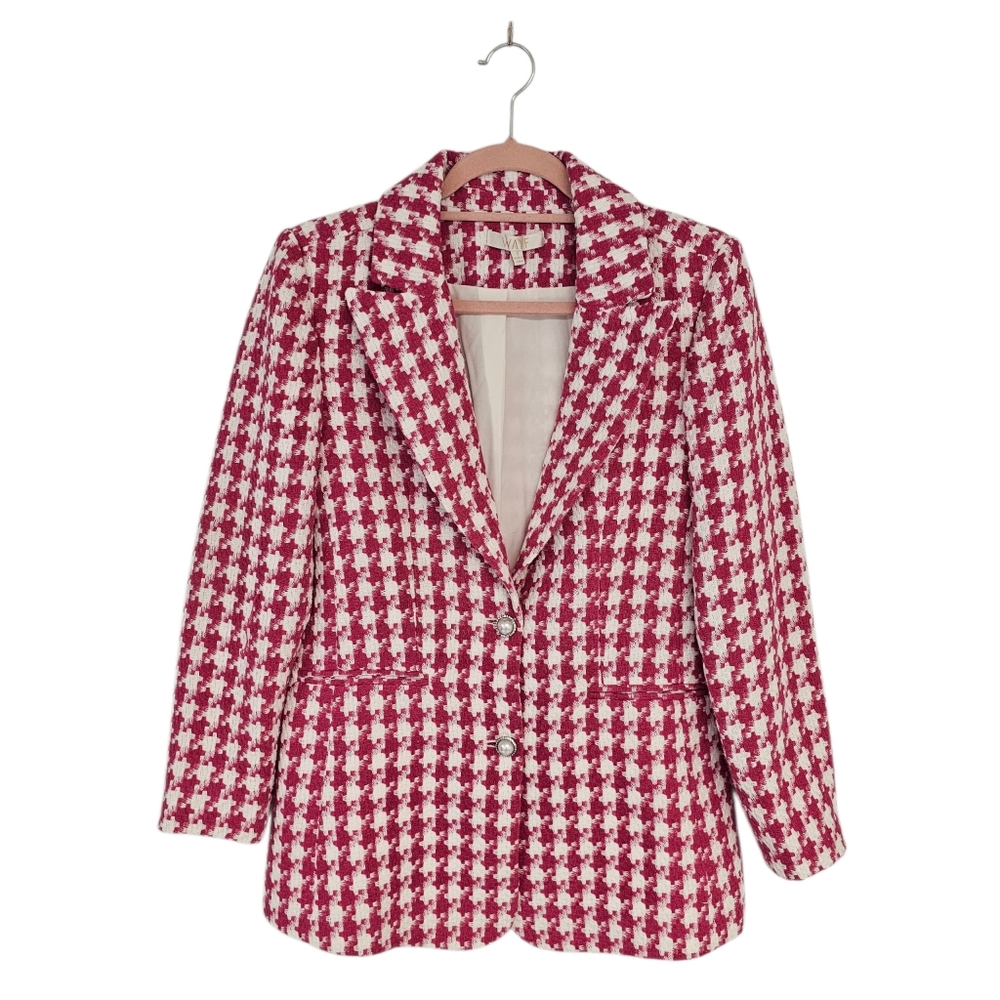 Wayf‎ Houndstooth Barbie Pink Y2K Tweed Blazer Jacket Small Preowned - Picture 6 of 9